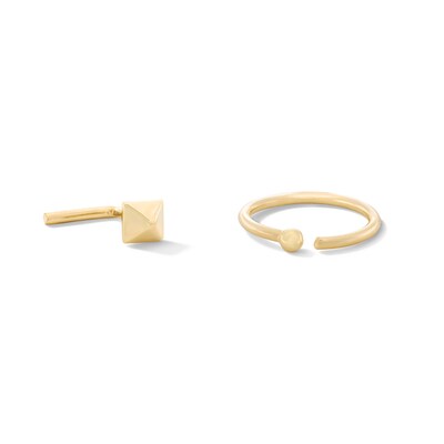 14K Solid Gold Nose L-Shape Pyramid Stud and Hoop Set - 20G