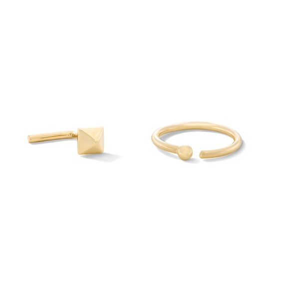 14K Solid Gold Nose L-Shape Pyramid Stud and Hoop Set - 20G