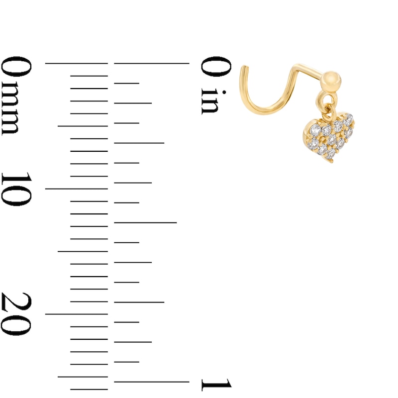 Main Image 2 of 14K Solid Gold CZ Heart Dangle Screw Nose Stud - 22G