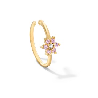 14K Solid Gold CZ Pink Flower Nose Ring - 20G 5/16”