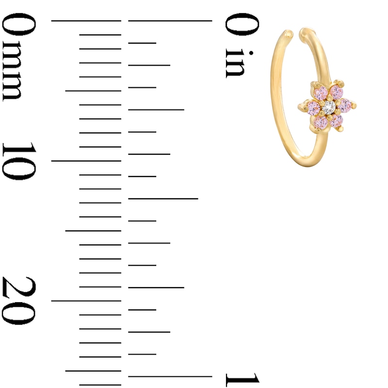 Main Image 2 of 14K Solid Gold CZ Pink Flower Nose Ring - 20G 5/16”