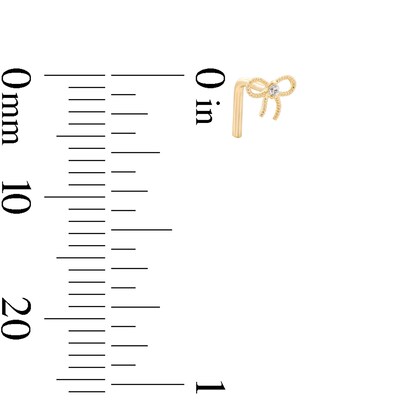 14K Solid Gold CZ Bow L-Shape Nose Stud - 20G 3/8"