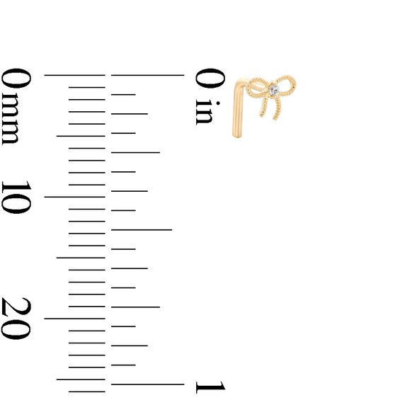 14K Solid Gold CZ Bow L-Shape Nose Stud - 20G 3/8"