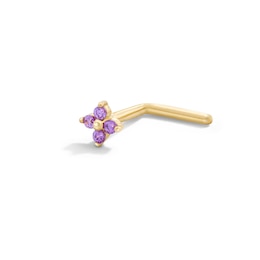14K Semi-Solid Gold CZ Purple Flower L-Shape Nose Stud - 20G 3/8"