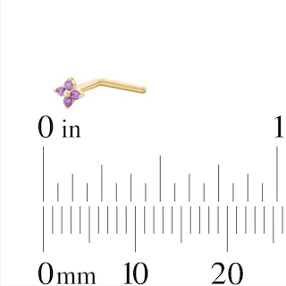 14K Semi-Solid Gold CZ Purple Flower L-Shape Nose Stud - 20G 3/8"