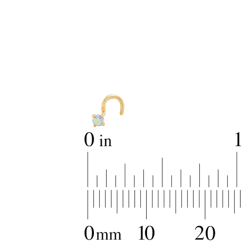 14K Solid Gold Iridescent Crystal and CZ Solitaire Screw Nose Stud Set - 22G 1/2"