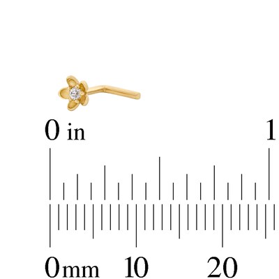 14K Solid Gold CZ Flower L-Shape Nose Stud - 20G 3/8"