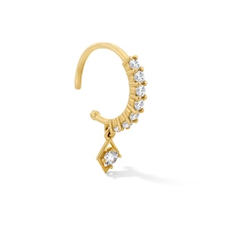 14K Solid Gold CZ Nose Threader Hoop with Dangle - 20G 5/16"