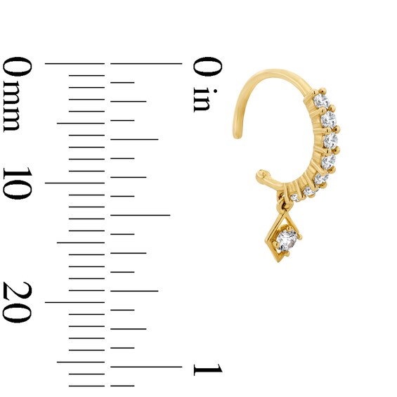 14K Solid Gold CZ Rhombus Dangle Nose Hoop - 20G 5/16"