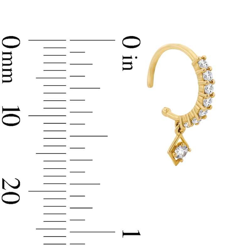 Main Image 2 of 14K Solid Gold CZ Nose Threader Hoop with Dangle - 20G 5/16"