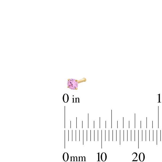 14K Semi-Solid and Hollow Gold Ball and CZ Pink Nose Stud Set - 20G 1/4"