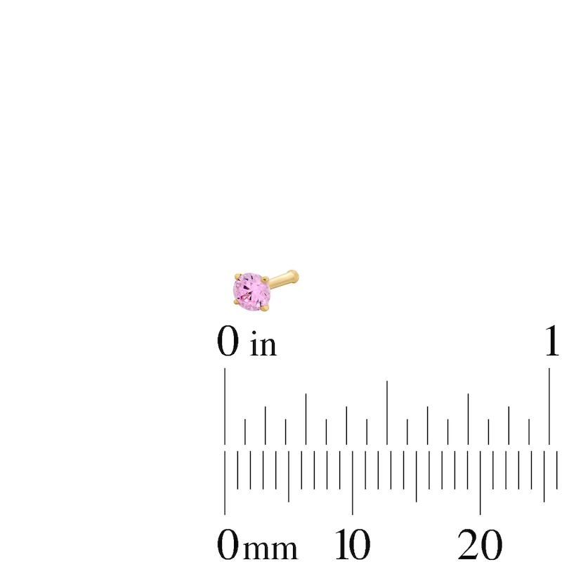 Main Image 3 of 14K Semi-Solid and Hollow Gold Ball and CZ Pink Nose Stud Set - 20G 1/4"