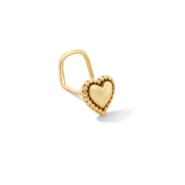 14K Solid Gold Puffed Heart Nose Stud - 20G 5/16"