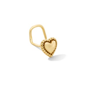 14K Solid Gold Beaded Puff Heart Nose Stud - 20G 5/16"