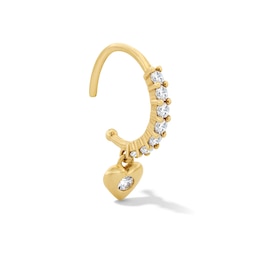 14K Solid  Gold CZ Nose Threader Hoop with Dangle - 20G 5/16"