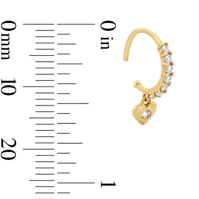14K Solid Gold CZ Heart Dangle Nose Hoop - 20G 5/16"
