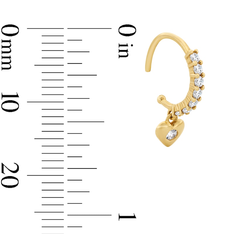 Main Image 2 of 14K Solid  Gold CZ Nose Threader Hoop with Dangle - 20G 5/16"