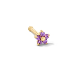 14K Semi-Solid Gold CZ Purple Flower Nose Stud - 22G 1/4"