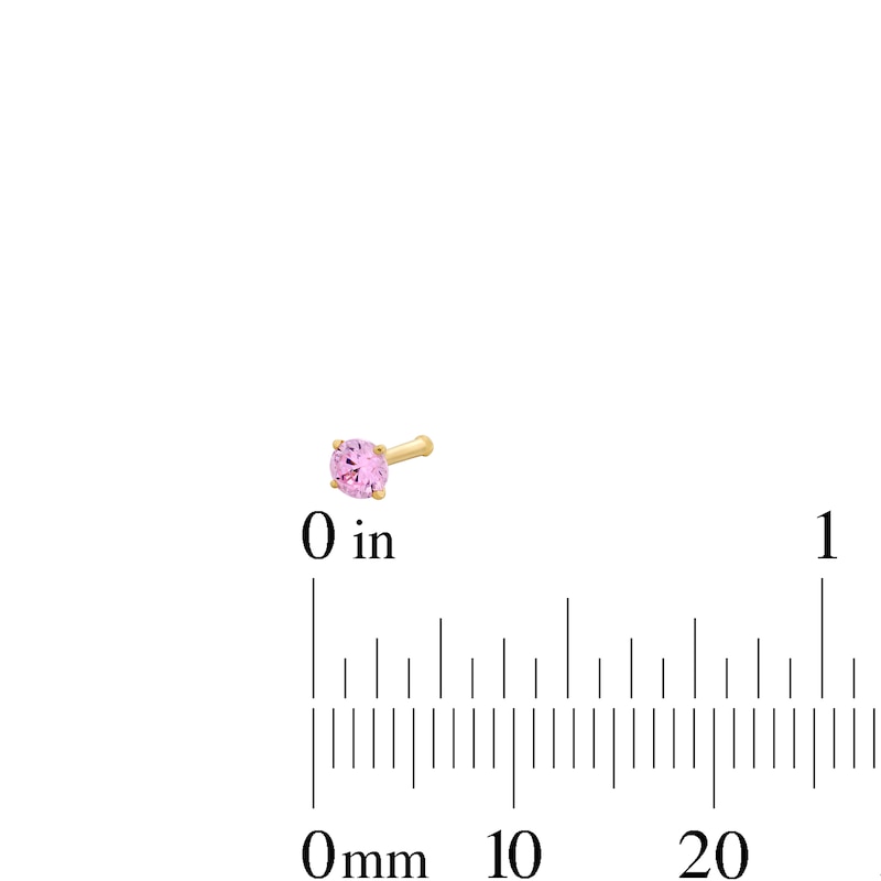 Main Image 3 of 14K Semi-Solid Gold Ball and Pink CZ Nose Stud Set - 22G 1/4"
