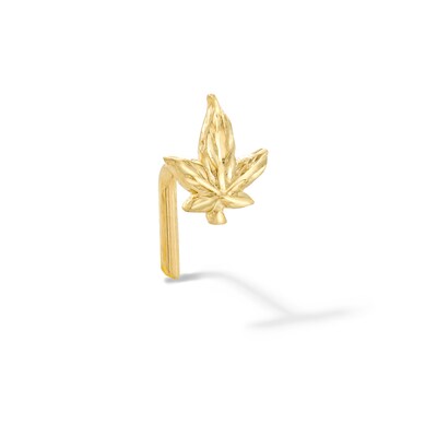 14K Solid Gold Cannabis L-Shape Nose Stud - 20G 3/8"