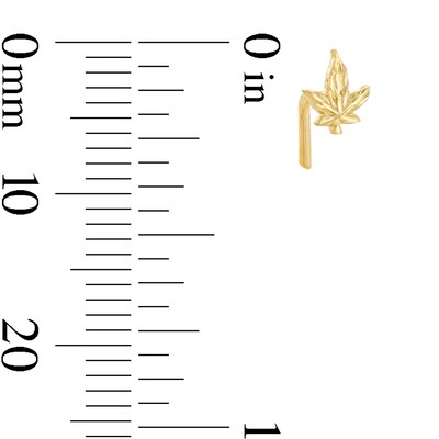 14K Solid Gold Cannabis L-Shape Nose Stud - 20G 3/8"