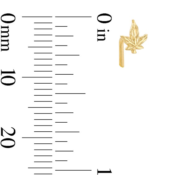 14K Solid Gold Cannabis L-Shape Nose Stud - 20G 3/8"