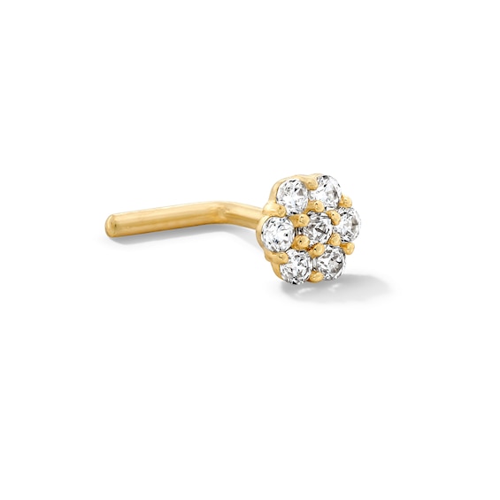 14K Solid Gold CZ Flower L-Shape Nose Stud - 20G 3/8"