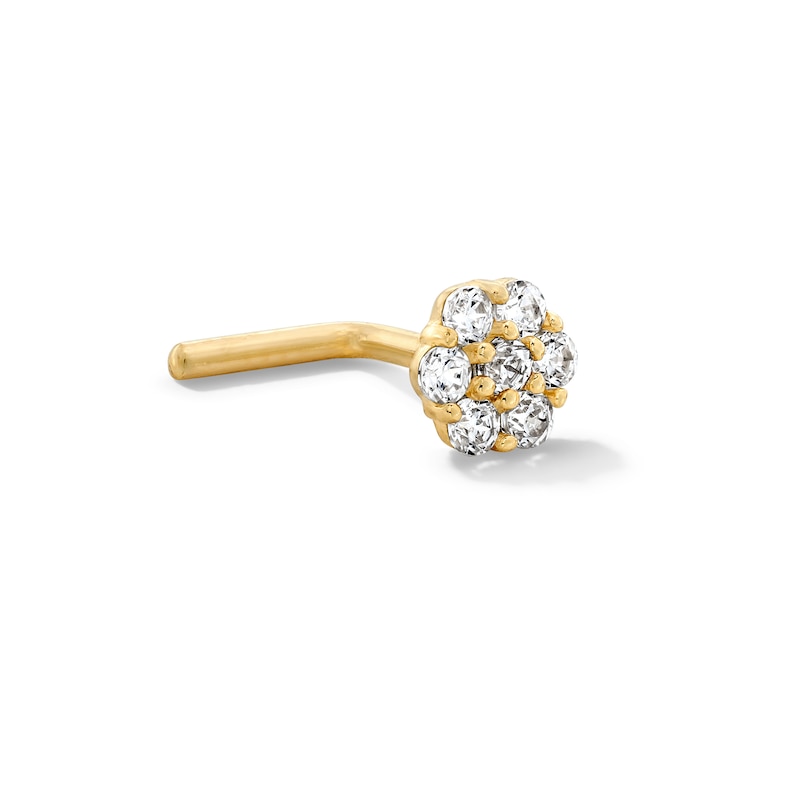 14K Solid Gold CZ Flower L-Shape Nose Stud - 20G 3/8"