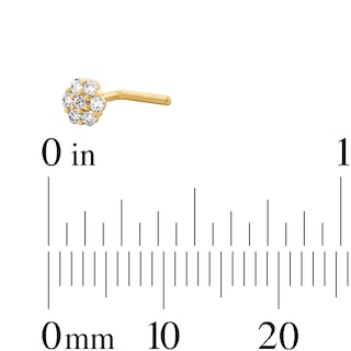 14K Solid Gold CZ Flower L-Shape Nose Stud - 20G 3/8"