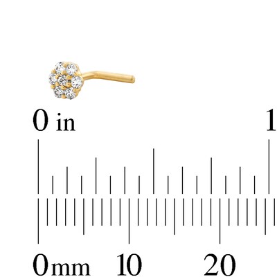 14K Solid Gold CZ Flower L-Shape Nose Stud - 20G 3/8"