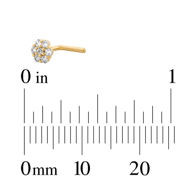 14K Solid Gold CZ Flower L-Shape Nose Stud - 20G 3/8"