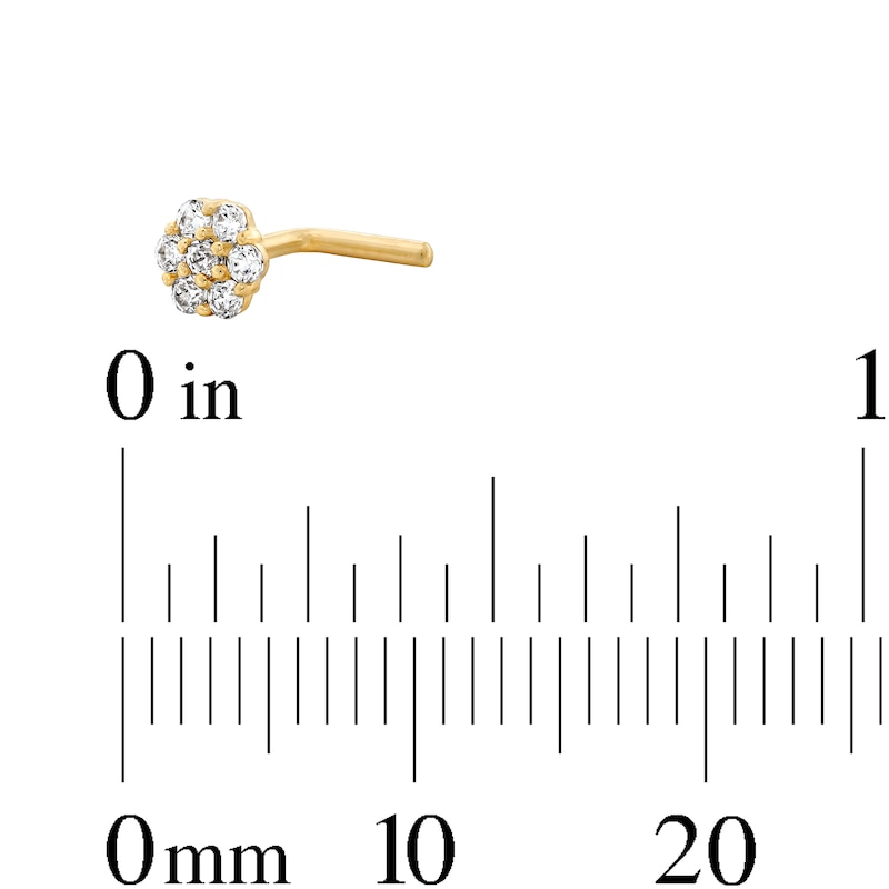 14K Solid Gold CZ Flower L-Shape Nose Stud - 20G 3/8"