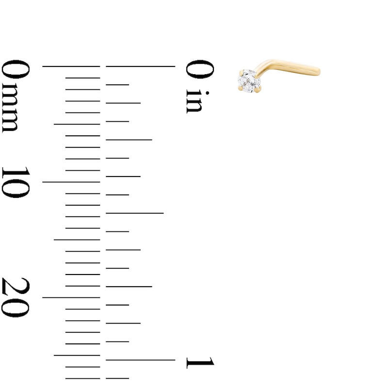 Main Image 2 of 14K Solid Gold CZ Bow and Solitaire L-Shape Nose Stud Set - 20G 13/64”