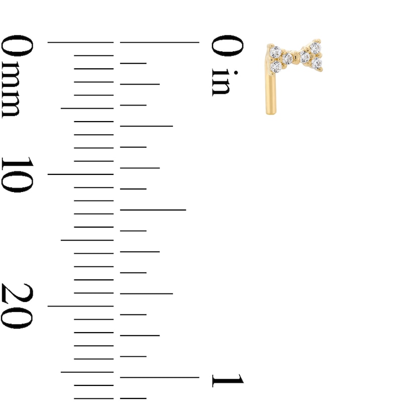 Main Image 2 of 14K Solid Gold CZ Bow Tie L-Shaped Nose Stud - 20G