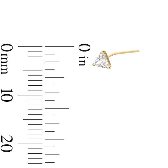 14K Semi-Solid Gold CZ Triangle L-Shape Nose Ring - 22G 1/4"