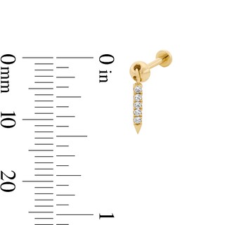 14K Solid Gold CZ Spike Dangle Stud - 18G 5/16"