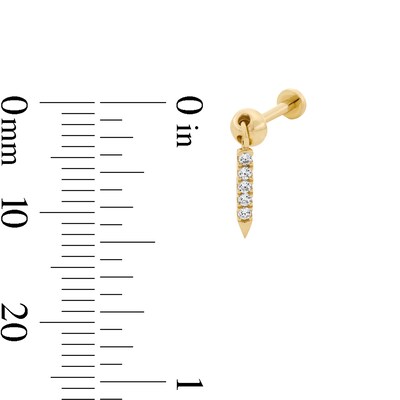 14K Solid Gold CZ Spike Dangle Stud - 18G 5/16"