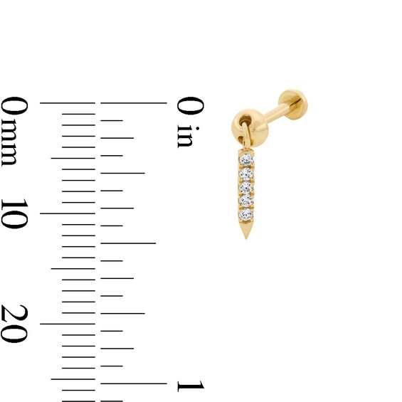 14K Solid Gold CZ Spike Dangle Stud - 18G 5/16"