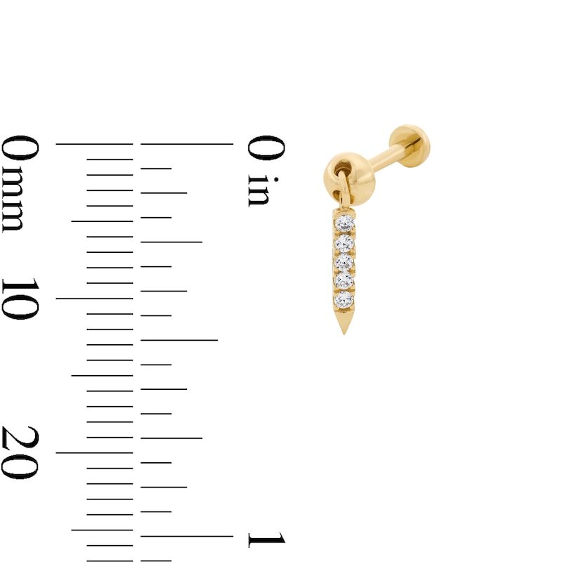 Main Image 2 of 14K Gold CZ Dangle Flat Back Stud - 18G 5/16"