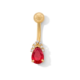 10K Solid Gold Red and White CZ Belly Button Ring - 14G 3/8"