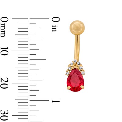 10K Solid Gold Red and White Teardrop CZ Belly Button Ring - 14G 3/8"
