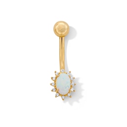 10K Solid Gold Oval Opal and CZ Belly Button Ring - 14G 3/8"