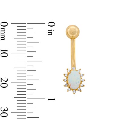 10K Solid Gold Oval Lab-Created Opal and CZ Belly Button Ring - 14G 3/8"