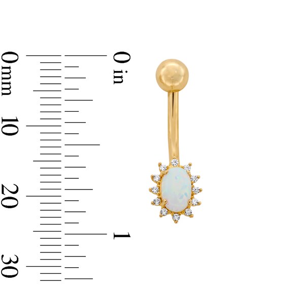 10K Solid Gold Oval Lab-Created Opal and CZ Belly Button Ring - 14G 3/8"