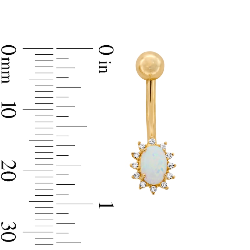 Main Image 2 of 10K Solid Gold Oval Opal and CZ Belly Button Ring - 14G 3/8"