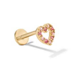 14K Solid Gold Lab-Created Ruby and Pink CZ Heart Cartilage Stud - 18G 5/16"