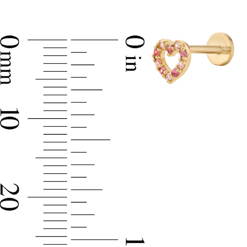 Main Image 2 of 14K Solid Gold Lab-Created Ruby and Pink CZ Heart Cartilage Stud - 18G 5/16"