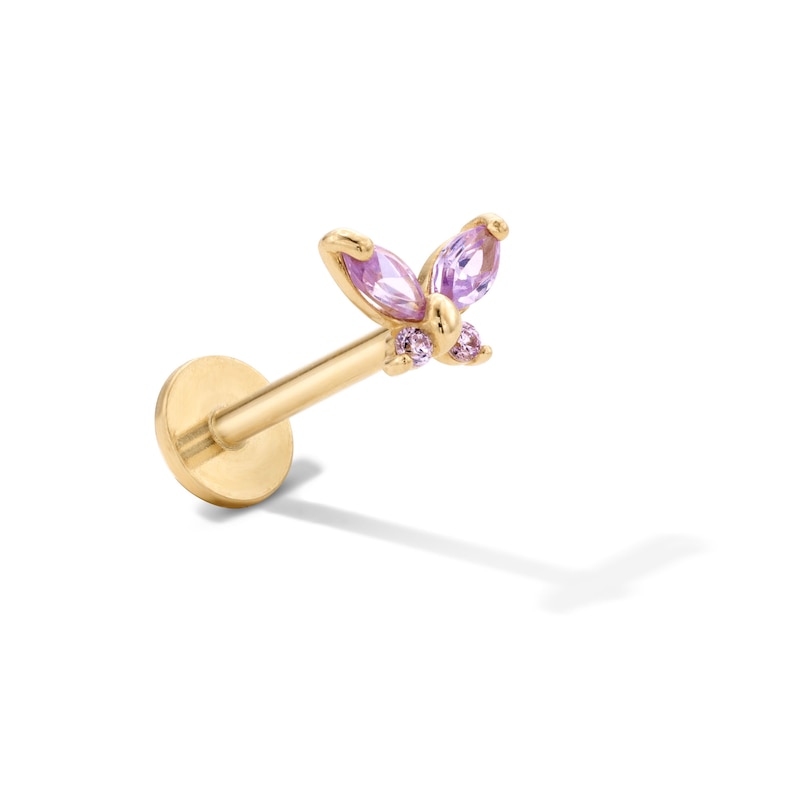Main Image 1 of 14K Solid Gold CZ Purple Marquise Cartilage Stud - 18G 5/16"