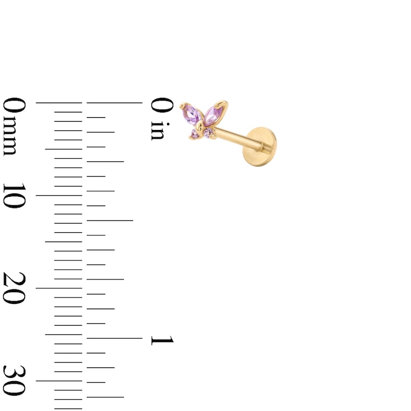 Main Image 2 of 14K Solid Gold CZ Purple Marquise Cartilage Stud - 18G 5/16"