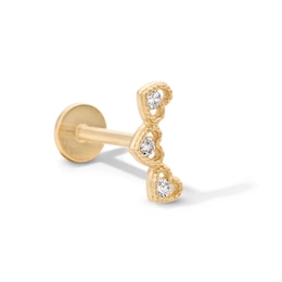 14K Solid Gold CZ Curved Cartilage Stud - 18G 5/16"